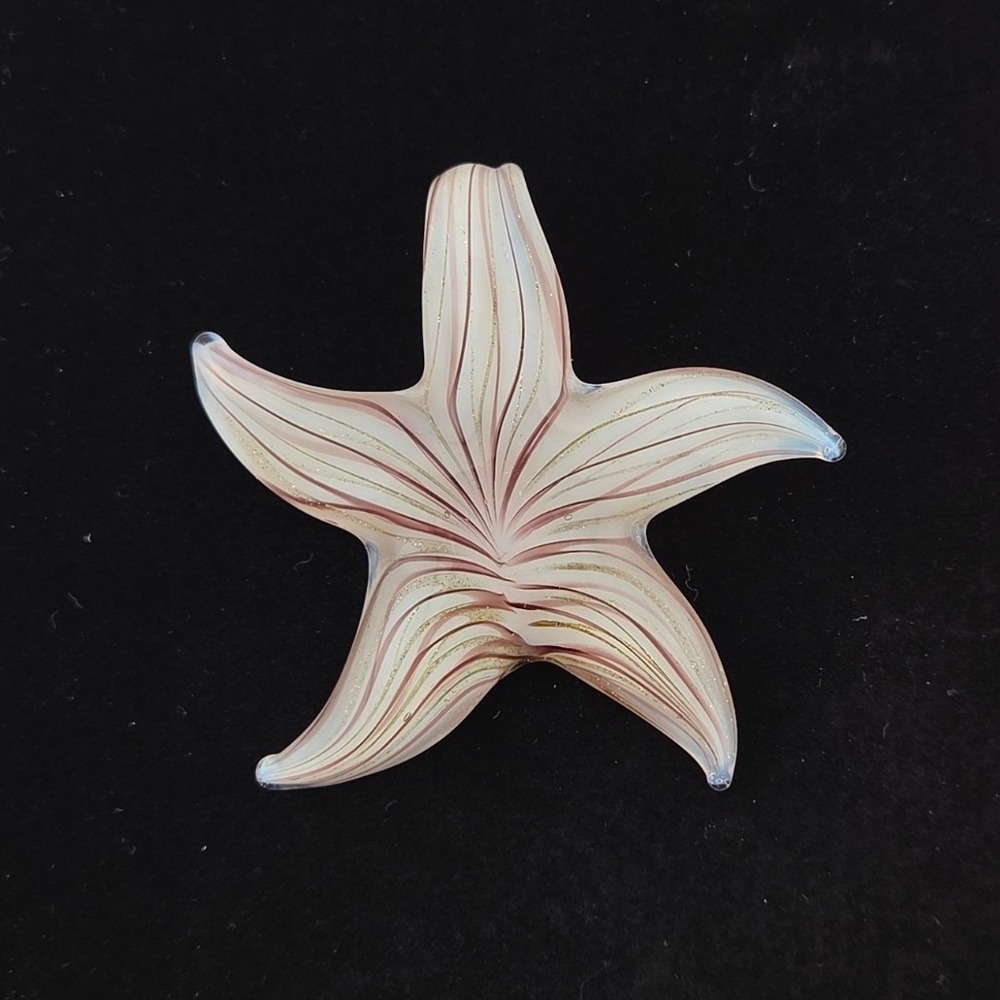 Hand Blown Glass Starfish Pendant Pink Gold Aventurine Nautical Beach Jewelry